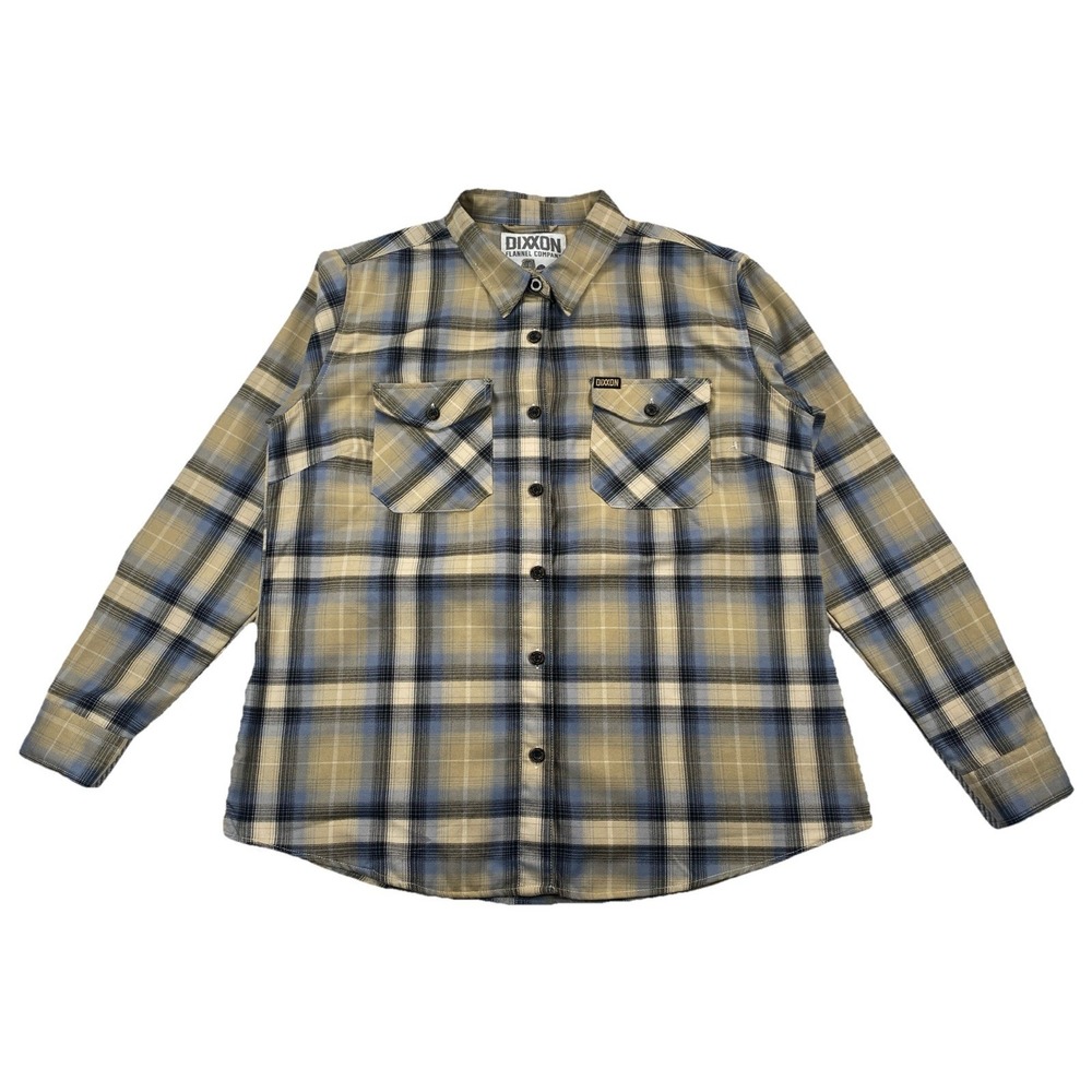 Dixxon Flannel Delmo Button Up Shirt Beige & Blue Plaid Women's XL